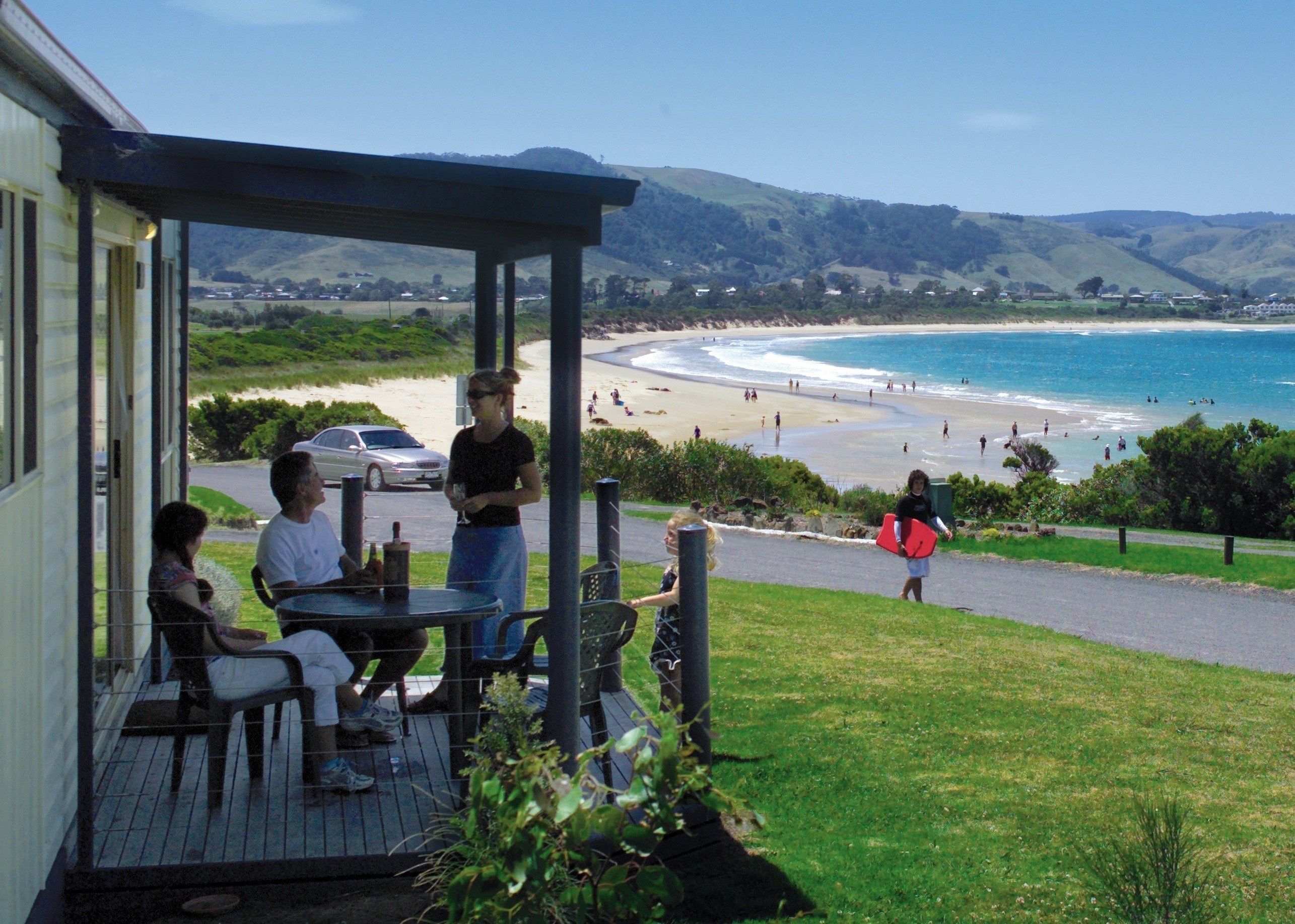 Cabin stays with sea views at Marengo Family Caravan Park