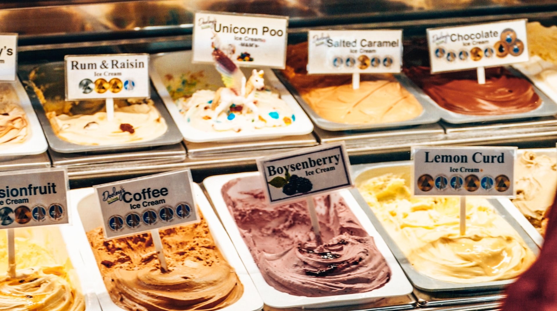 The flavours at Dooley's Ice Cream includes Unicorn Poo!)