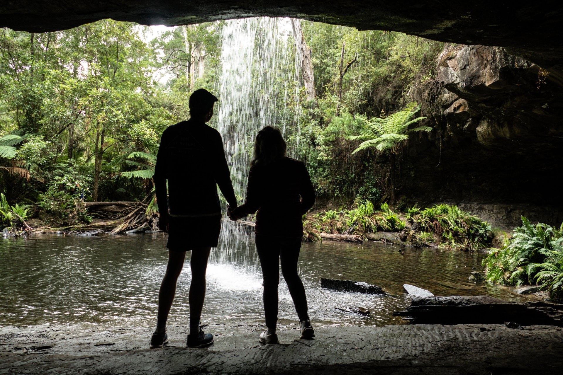 Peek behind the waterfall curtain at Kalimna Falls