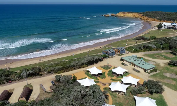 Glamping tents at Torquay Foreshore Caravan Park