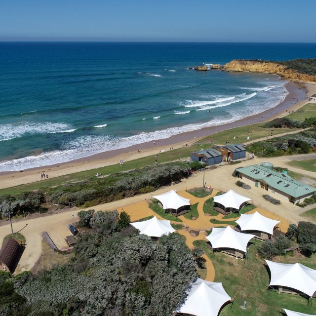 Glamping tents at Torquay Foreshore Caravan Park